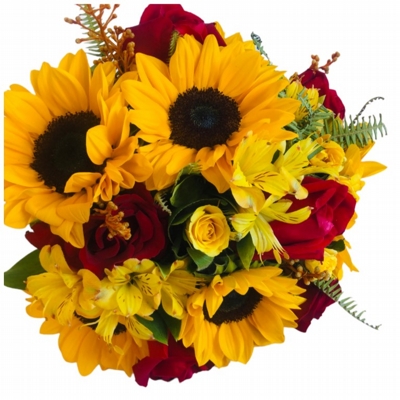 Buquê Premium Girassóis Com Rosas, Mini Rosas E Astrómelias Buquê Premium Girassóis Com Rosas, Mini Rosas E Astrómelias